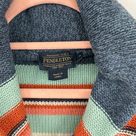 Pendleton Blue and Orange Striped Sweater cardigan button down - Picture 2 of 4